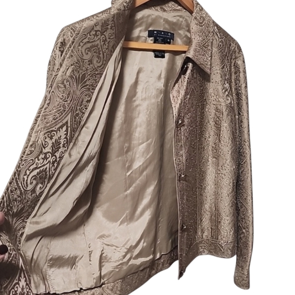 MAGASCHONI Hand Beaded Silk Jacket 10 L Iridescent Floral Gold Wearable Art - Picture 11 of 16